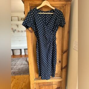 Lands' End Navy and White Polka Dot Midi Dress 2P